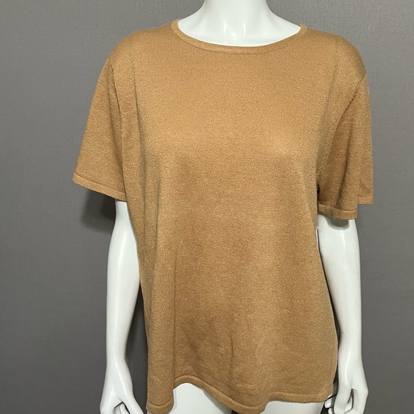 #29 Casual Corner Brown Sand Short Sleeve Sweater Sz-XL - Picture 2 of 5
